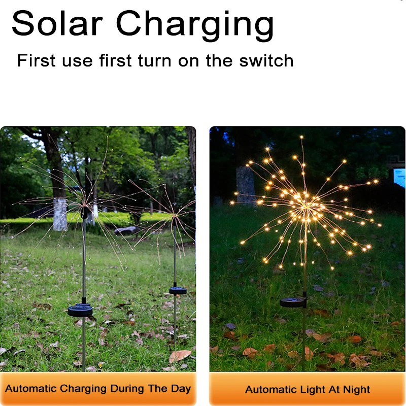 2025 New LED Solar Firework Lights Waterproof Garden Fairy Lights Outdoor Dandelion Lawn Lamp for Patio Decor