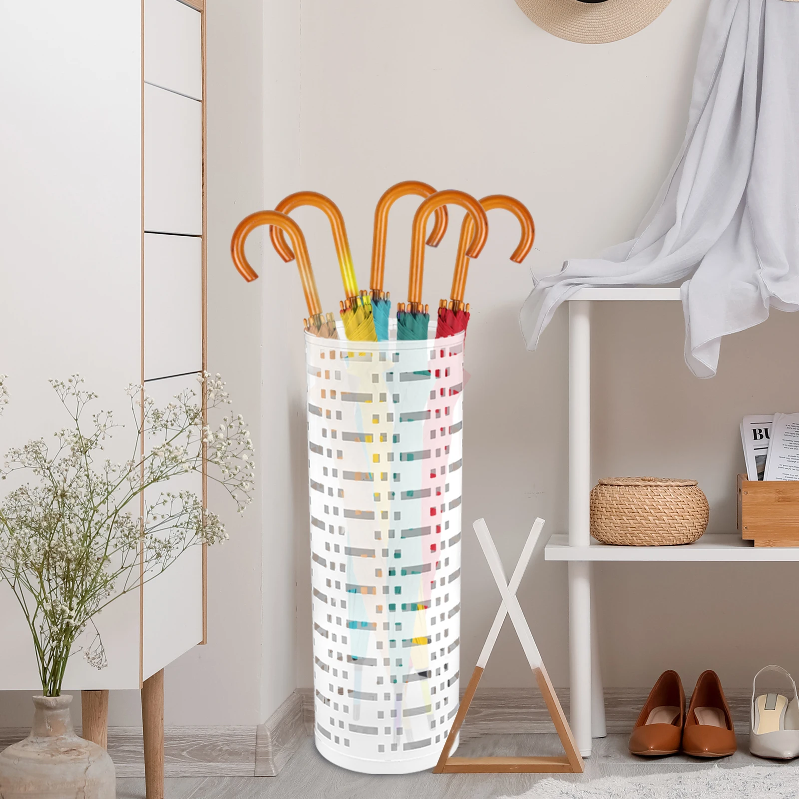 Umbrella Storage Rack Metal Free Standing Umbrella Stand Round Bin Waterproof Walking Sticks Rack Home Office Storage Bucket