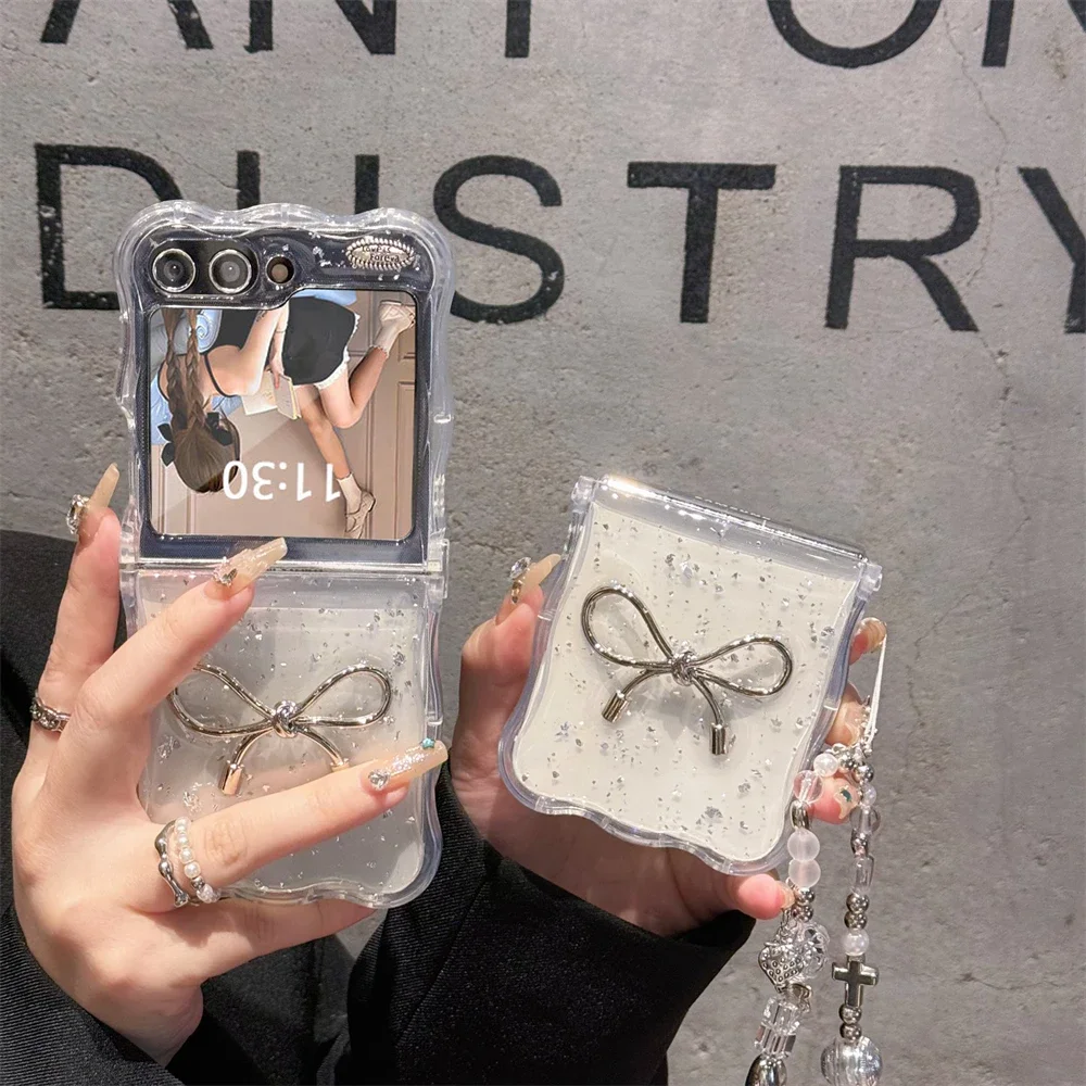Korea 3D Silver Bowknot Clear Phone Case with Silver Foil Epoxy Shell
