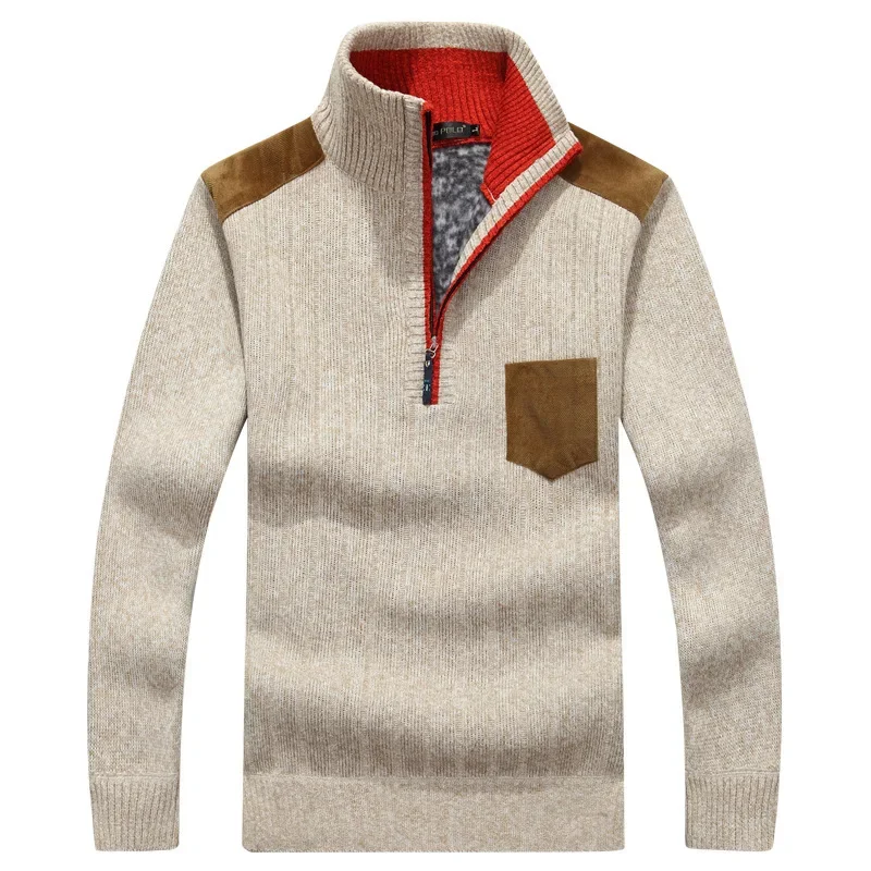 Men's Sweater Plus Velvet Half Zipper Sweater Winter Pullover Thicken Warm Stand Collar Loose Sweater Vetement Homme Men Clothes