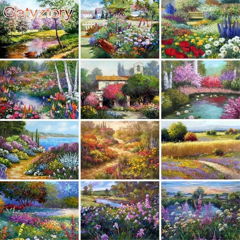 

GATYZTORY Painting By Numbers For Adults Flower Trail Landscape Oil Paints Kits For Kids Bedroom Painting Drawing Arts