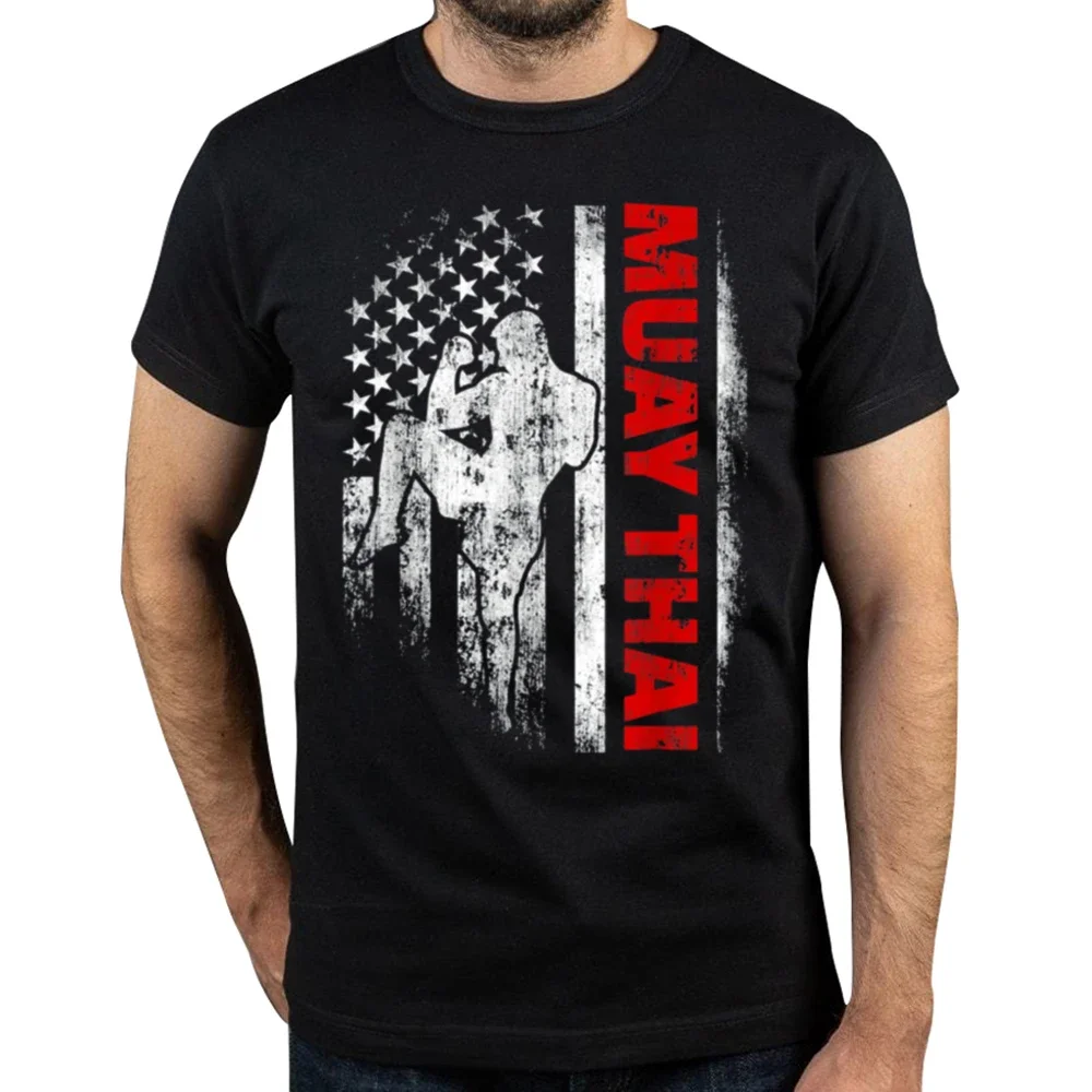 Lustige Muay Thai Boxen US Amerikanische Flagge T Shirts Grafik Baumwolle Streetwear Kurzarm Harajuku Kampfkunst T-shirt