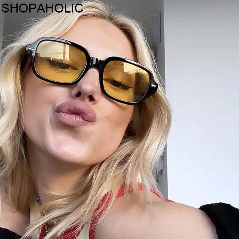 

Fashion Square Sunglasses Woman Brand Designer Retro Sun Glasses Female Yellow Mirror Vintage Travel Shopping Oculos De Sol