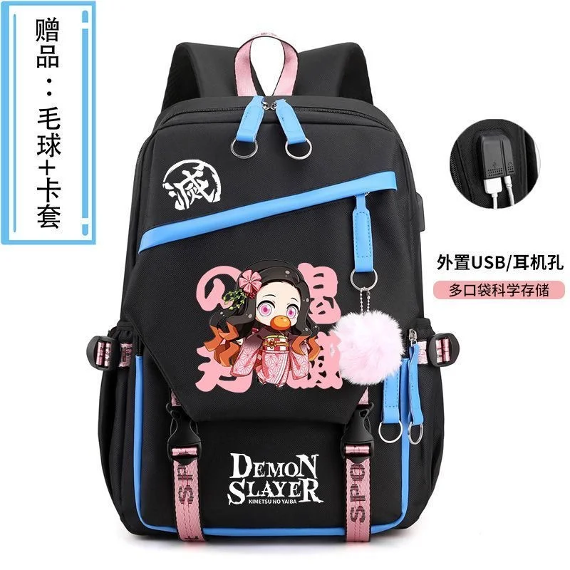

Demon Slayer Cartoon Backpack Teenarge Schoolbag Girls Boys USB Charge Port Fashion Shoulder Laptop Bag Outdoor Travel Mochila