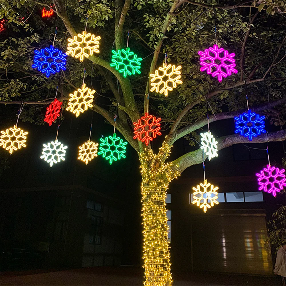 outdoor snowflake string lights