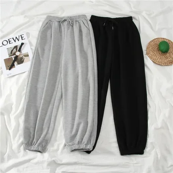 Casual Women's Pants Loose Solid High Waisted Drastring Elastic Waist Pocket Fashion 2026 Spring Office Sports Ladies' Sweatpant