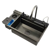 Multifunctional 304 Stainless Steel Kitchen Sink Set, Digital Display Single Bowl Washbasin with 2 Multi-function Faucet 6