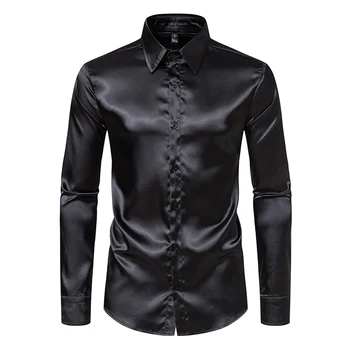 Camisa satén negra hombre fiesta y oficina