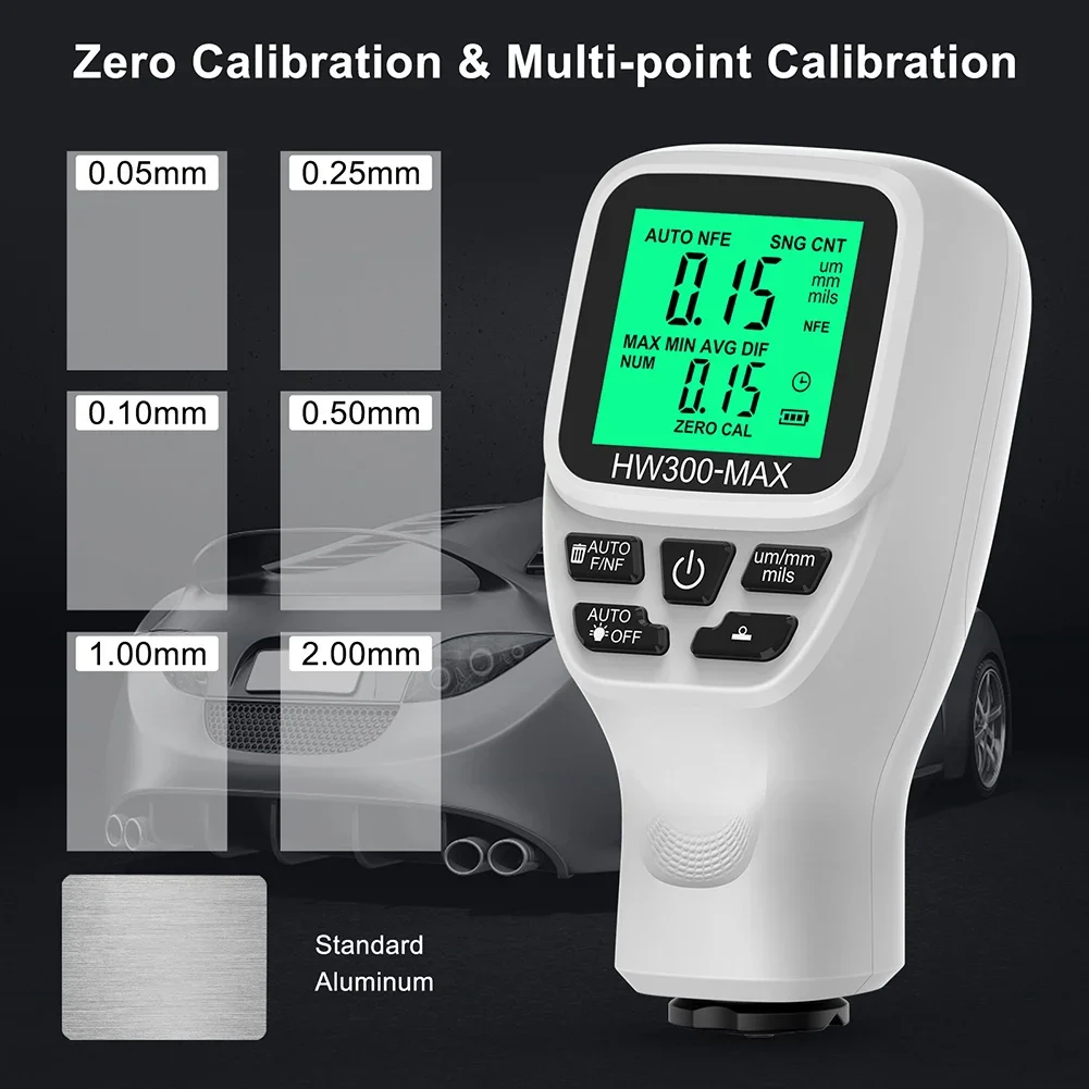 Automotive Thickness Gauge HW-300 PRO MAX Mini Car Paint Thickness Meter Electroplate Metal Coating Thickness Gauge 0-2000UM 2