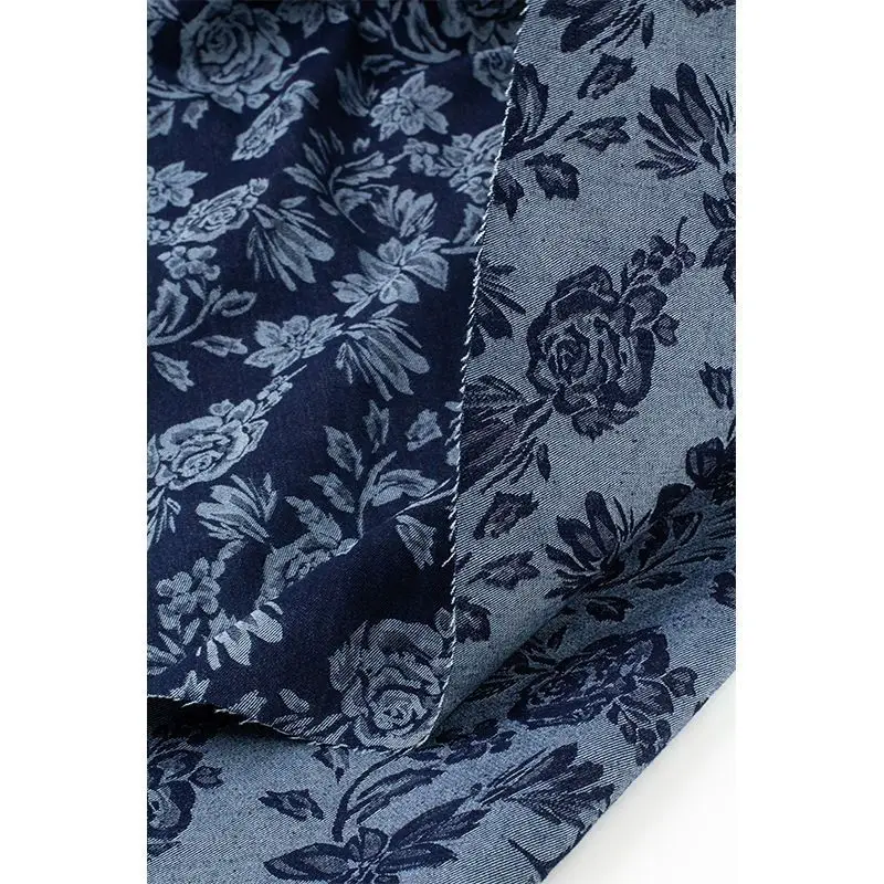 Chinese Style Fabric Washed Jacquard Denim Figured Cloth Clothing Clothes Coat Designer Fabric Embroidery