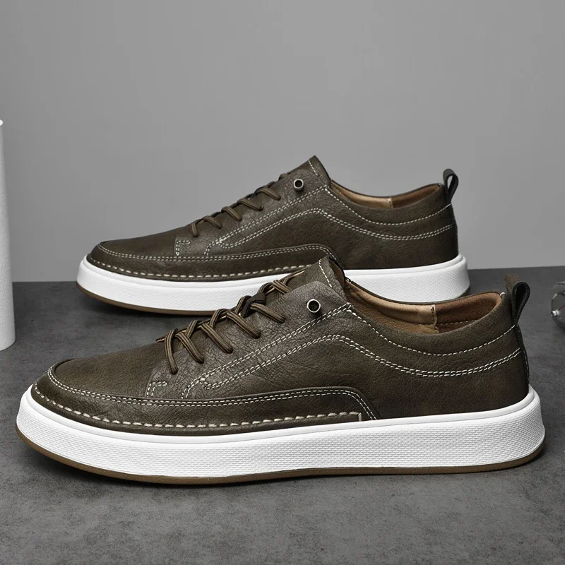 Men Genuine Leather Muller Shoes Casual Leather Outdoor Shoes Walking 2024 Trend Platform Antiskid Comfortable Vulcanized Shoes 4