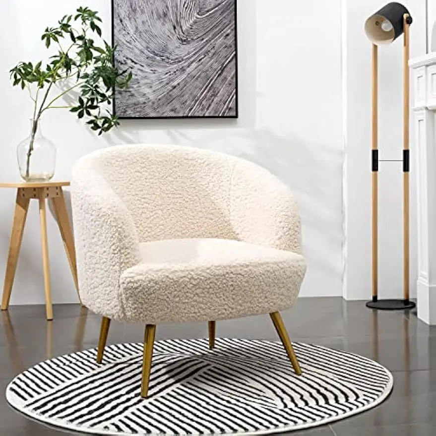 

Leisure Barrel Armchair with Soft Padded Armrest and Golden Metal Legs for Living Room,Bedroom,Reading Room(Biege)