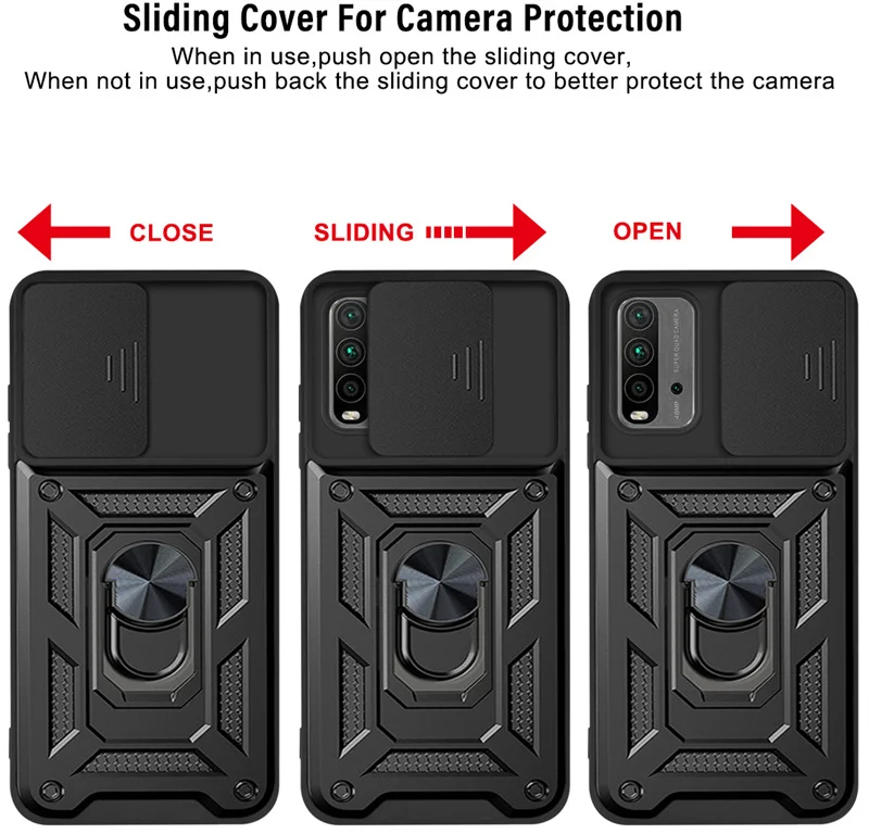 Durable Camera Lens Protective Armor Shockproof Phone Case with Ring Holder