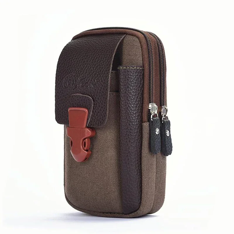 Casual Male Waist Pack Zipper Small Solid Color Card Holder 4 Inch Phone Packs Belt Fanny Purse
