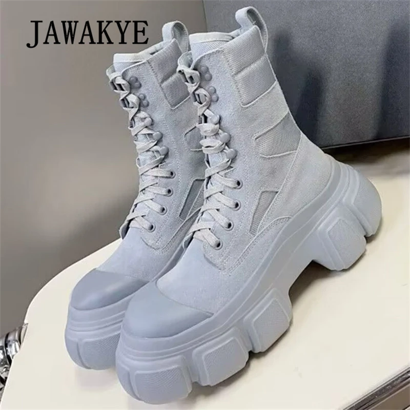 

2023 Autumn Thick Sole Suede Lace Up Ankle Boots For Women Brand Round Toe Flat Platform Short Botas Fashion Martin Boots Female