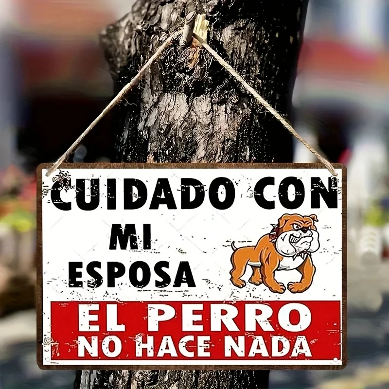 plano 2d, 1 pieza divertido regalo de boda cuidado con mi esposa es un perro nada más placa de metal vintage con bulldog texto español Plano 2D, 1 pieza Divertido regalo de boda - Cuidado con mi esposa es un perro nada más - Placa de metal vintage con Bulldog - Texto español 6