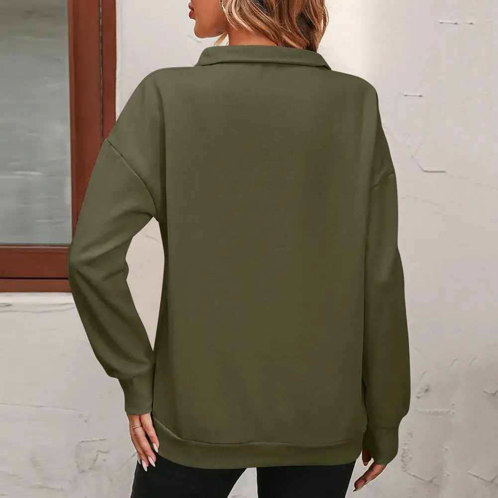 

Lapel Zipper Half Placket Sweatshirt Teen Girls' Loose Fit Solid Color Sweatshirt with Zipper Placket Stylish for Women