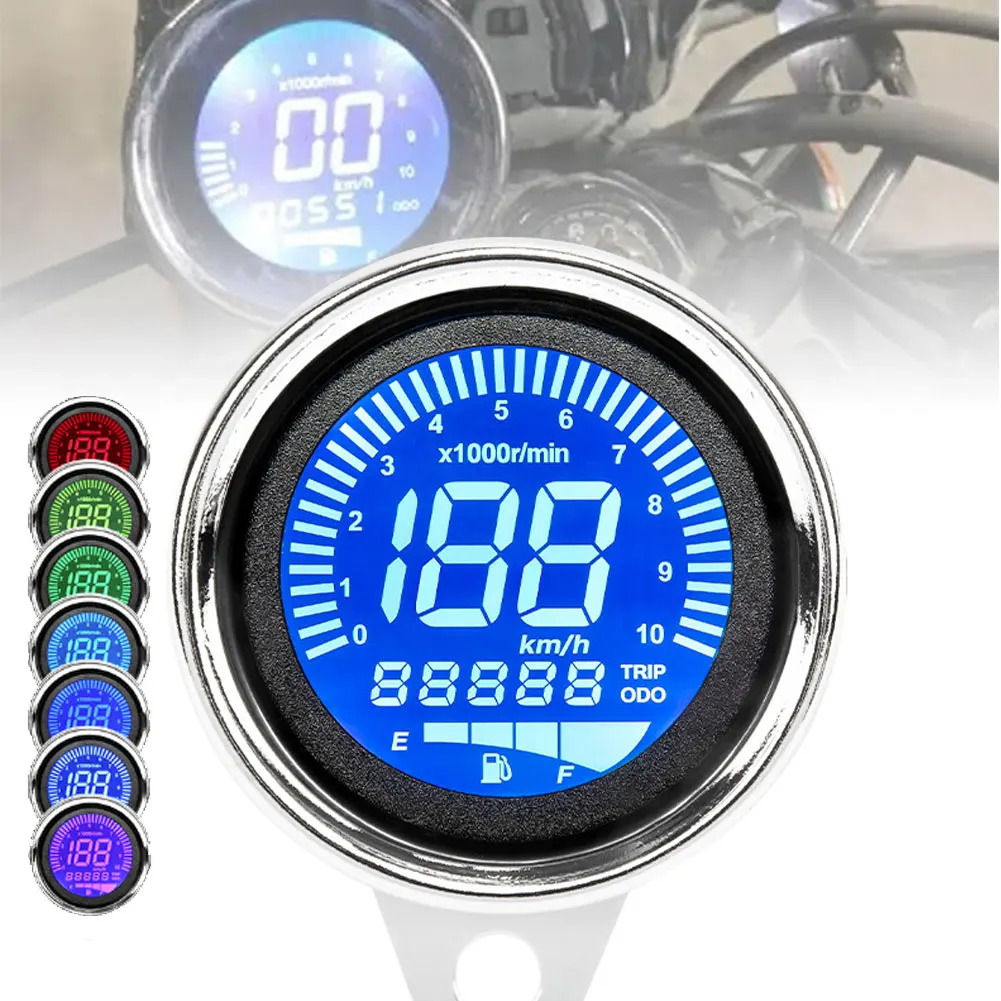 

Universal 12V Motorcycle Speedometer Odometer LED Digital Indicator Tachometer Fuel Meter For 2-4 Cylinders Acesssories