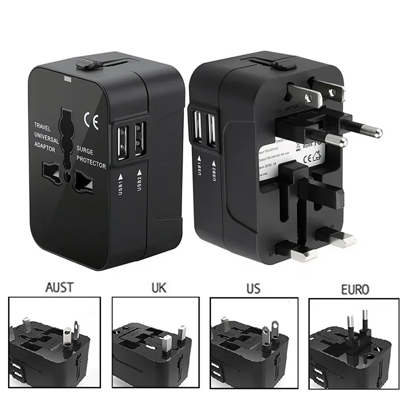 Universal Travel Adapter EU UK US AU AC Power Charger Adapter Global Conversion Plug Dual USB PD Port Travel Conversion Socket