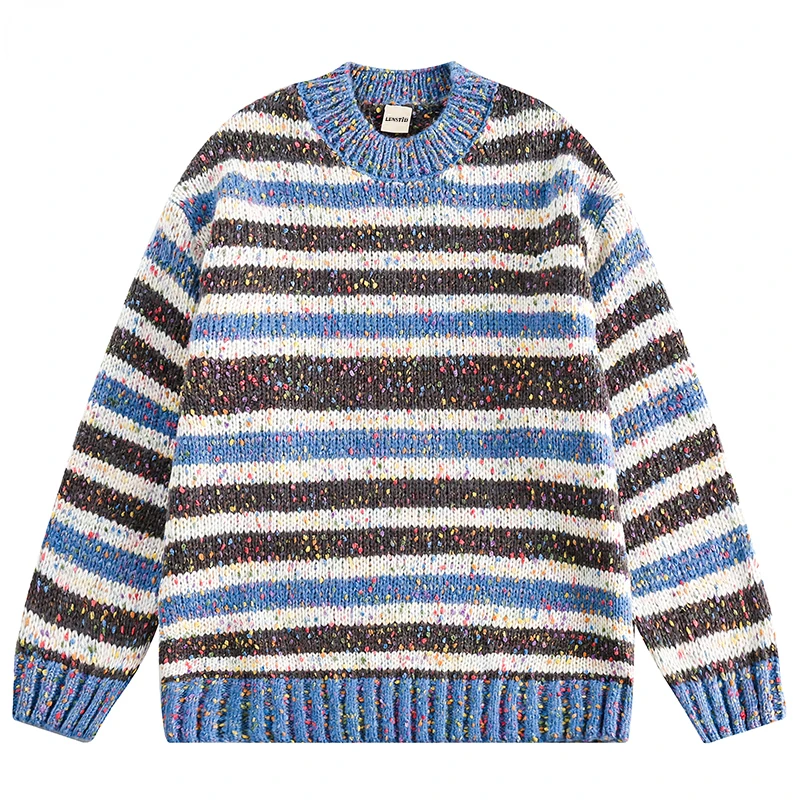 

Autumn Men Striped Knitted Jumper Sweaters Hip Hop Colored Point Knitwear Streetwear Harajuku Fashion Casual Pullovers Clothing