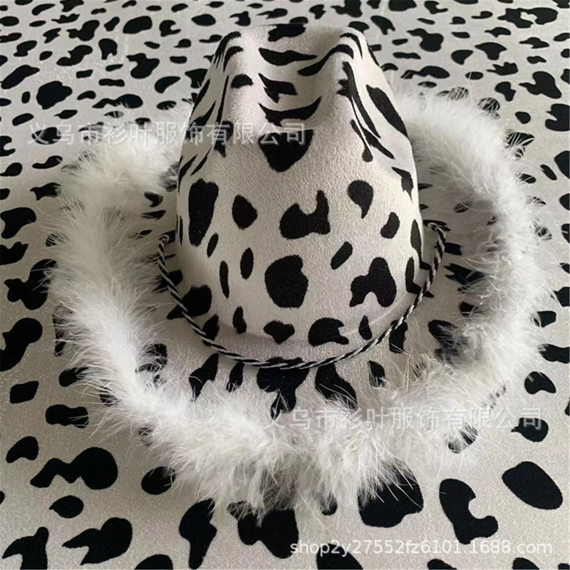 Cowboy hats cowgirl hats Cow print hat with feather birthday party hats women performance hat for adults
