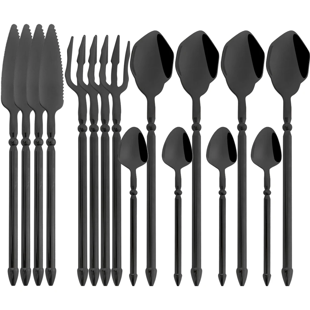 

Drmfiy Black 16Pcs Dinnerware Set Luxury 304 Stainless Steel Cutlery Dinner Knife Fork Spoon Flatware Set Western Tableware Set