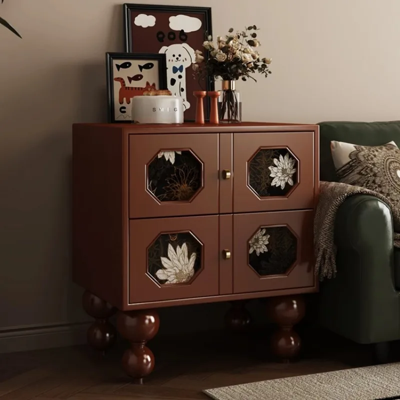 French retro national style solid wood bedside table black medieval bedside table sofa side Nordic environmentally friend