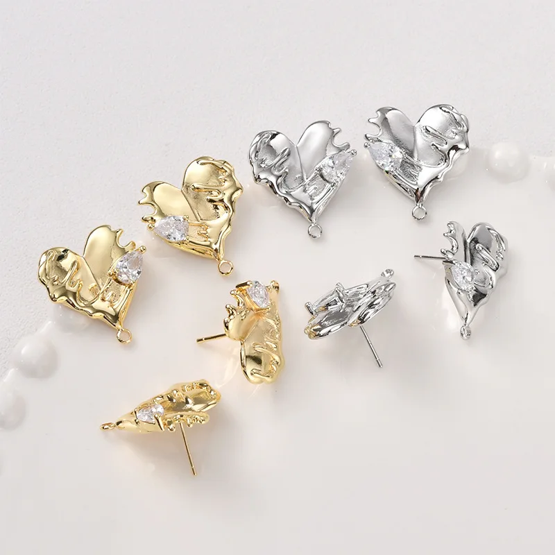 14k 골드 컬러 라바 다이아몬드 세트 러브 귀걸이(걸이형 귀걸이 포함) DIY..