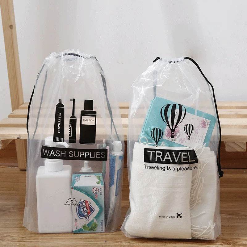 

PVC Transparent Waterproof Drawstring Bag Travel Storage Outgoing Suitcase Organizer Bag Women Cosmetic Bag Shoes Dustproof Bag