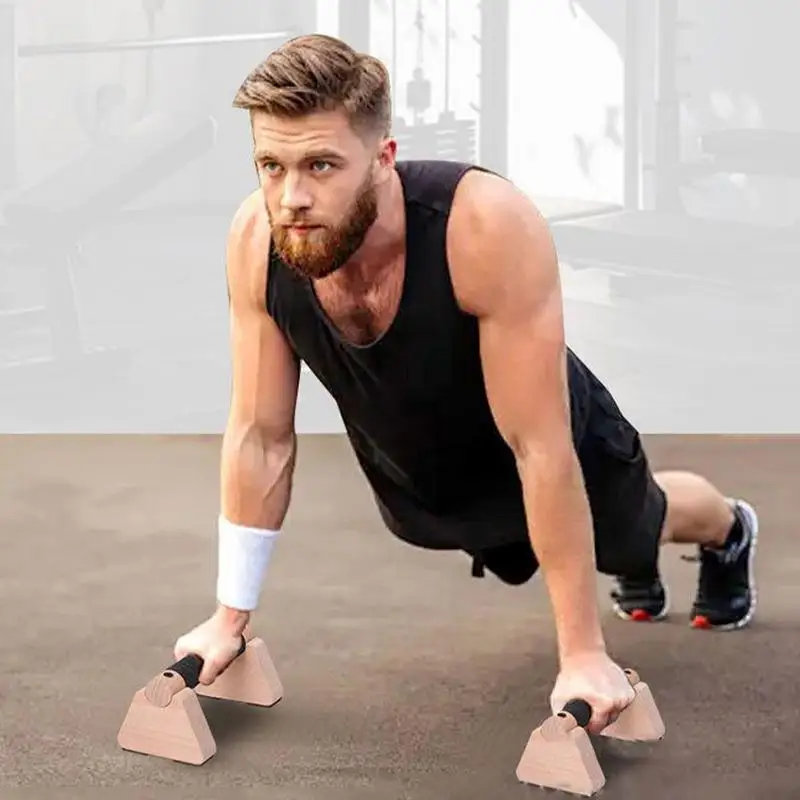 Solid Wood Push Up Bar Pull Up Stand Handles Parallettes Handles Exercise Equipment 2PCS For Home Wood Parallettes Bar push up bar