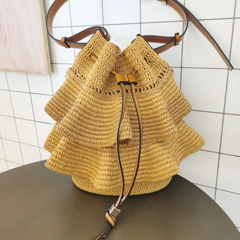 Oco Drawstring Woven Bag Set Bucket Bag