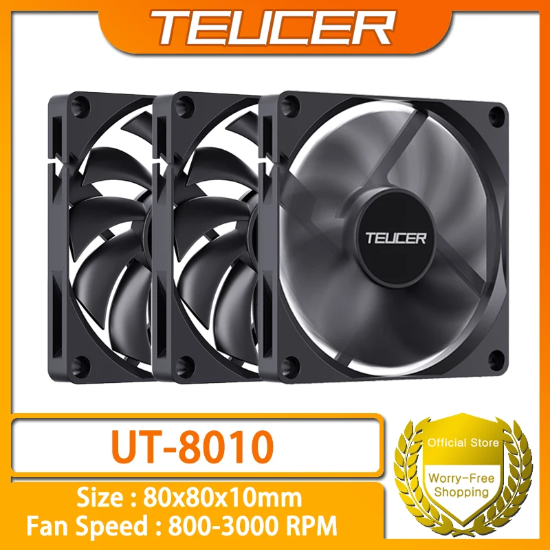 TEUCER UT-8010 Chassis Cooling Fan 80x10mm Ultra-thin Size PWM 4PIN For Desktop Computer CPU Cooling
