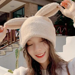 Draping Rabbit Ears Rabbit Fur Hat Women Autumn And Winter Knitted Wool Hat Winter Warm Korean Version Of Japanese Hat