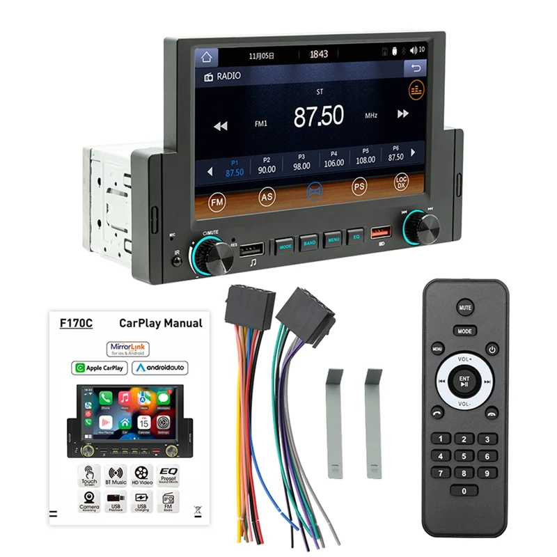

Автомобильная стереосистема Carplay с экраном 6,2 дюйма, стерео, Bluetooth, mp5-плеер, 2USB, FM-приемник, аудиосистема, головное устройство A, Типоразмер 1DIN