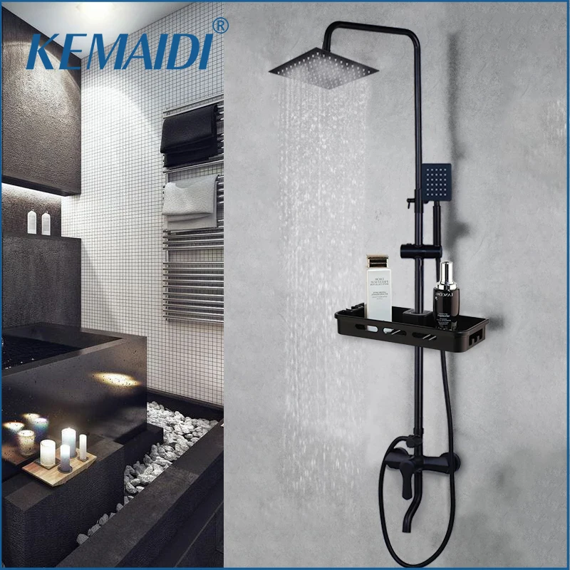 Bathroom Shower Faucet Set Single Lever Bathtub Shower Systerm Shelf Hot Cold Water Mixer