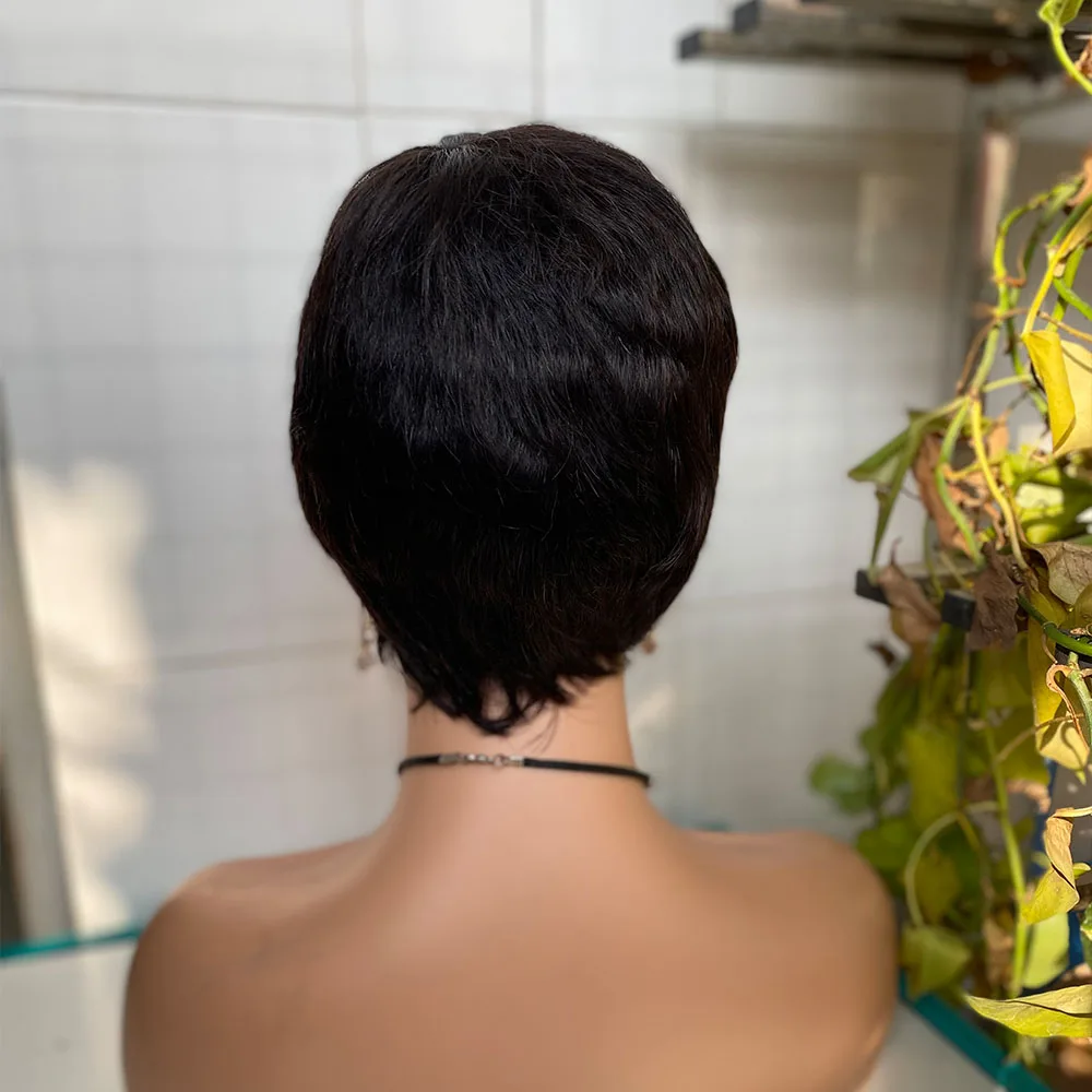 Short Straight Human Hair Wigs Brazilian Remy Hair Pixie Cut Wig Cheap Human Hair Machine Wig For Women