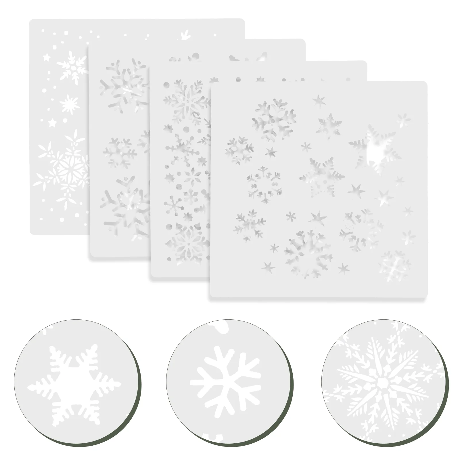 цена 4 Pcs Painting Template Kids Drawing Stencils Snowflake Templates Scrapbooking Hollow Out Plastic Washable Child