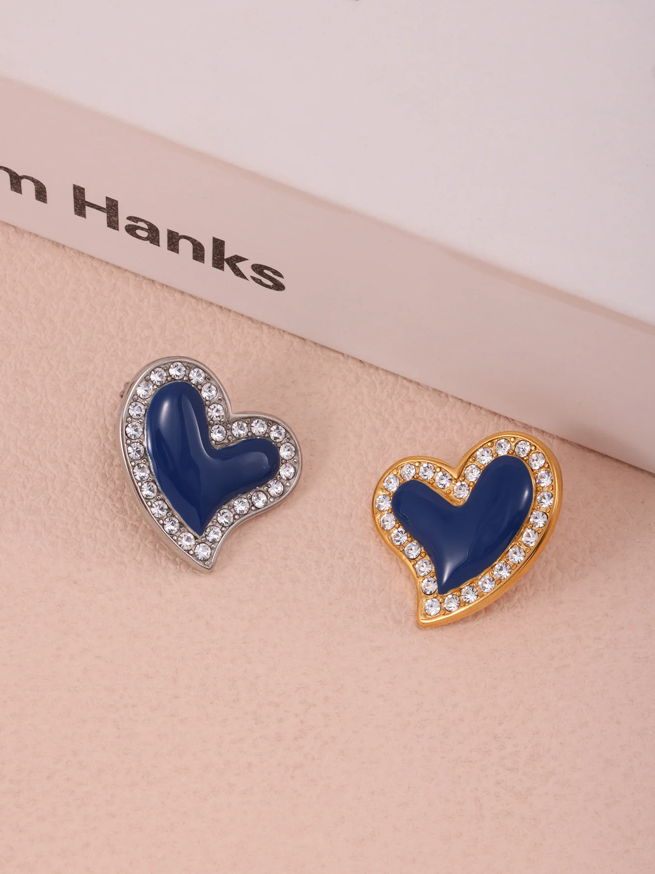 Modische blaue Emaille-Herz-Ohrringe für Frauen, 316 Edelstahl, vergoldeter Zirkon, luxuriöse Ohrstecker für Mädchen, exquisiter Schmuck – Detail 9