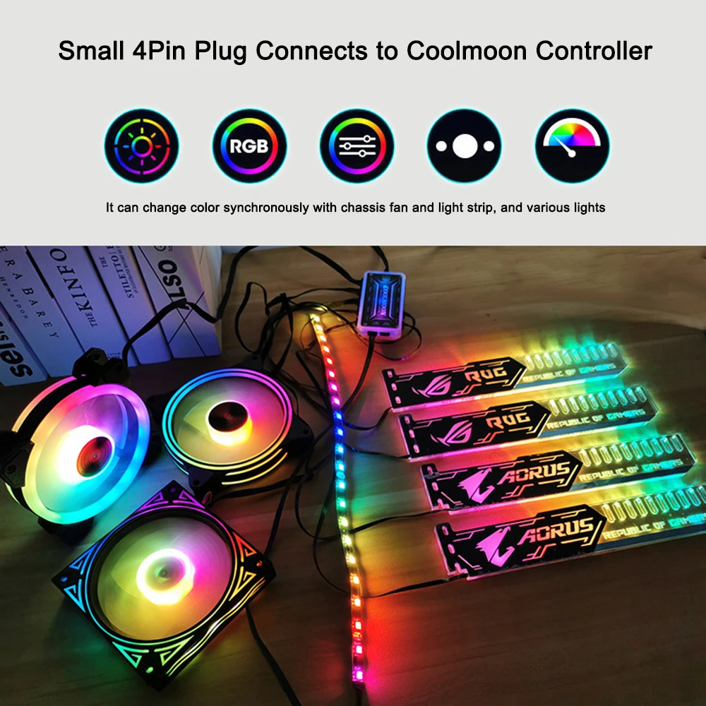 Coolmoon Rgb Conduziu a Luz Suporte da Placa Gráfica 25cm 28cm 5v Pequeno 4pin Gpu Suporte Vga para Acessórios do Computador Chassi pc - Imagem 2