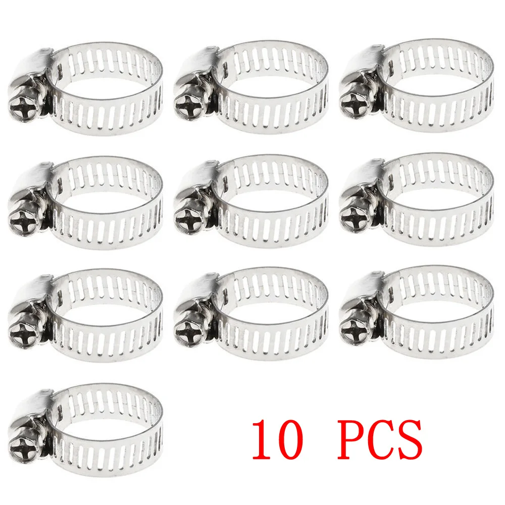 10Pcs 3/8"-5/8" Adjustable Stainless Steel Drive Hose Clamps Fuel Line Worm Clips Fastener Retainer Clamp Car Repair Accessories hose clamps