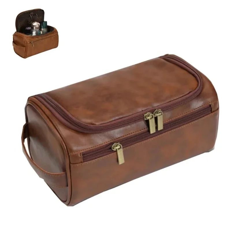 Elegant Leather Toiletry and Cosmetic Travel Bag