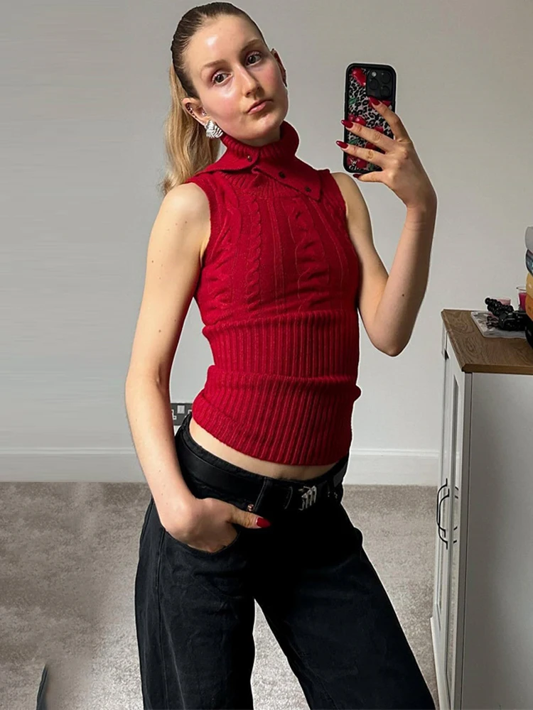 

Tossy Twist Patchwork Knit Sweater Pullover Vest Female Solid Ribbed Sleeveless Hollow Out Cropped Y2k Top Knitwear Tank Top New