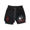 2 in 1 Running Shorts for Men Gym Workout Compression Shorts with Phone Pocket Towel Loop Summer Sport Athletic Activewear