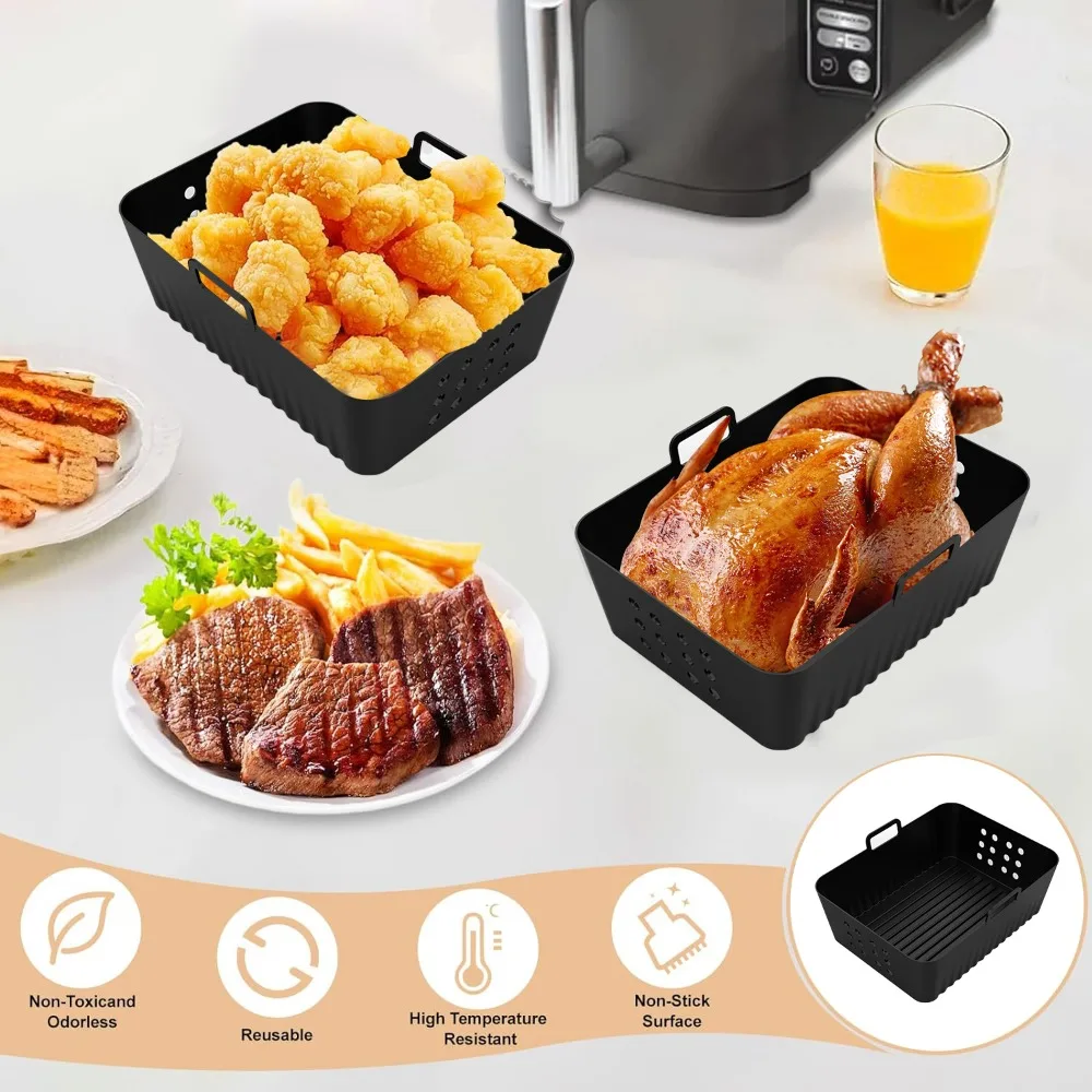Air Fryer Silicone Liners for Ninja SL400 SL401 Double Stack XL Basket Reusable Air Fryer Baking Tray Airfryer Accessories 2Pcs