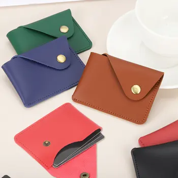Porta carte di credito in pelle sottile da 1/2 pezzi con chiusura a scatto Porta carte di credito con tasca frontale in pelle per uomo e donna Ufficio d'affari 1