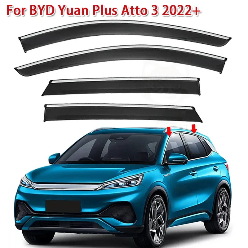 

4pcs/set Car Side Window Deflectors Black Car Exterior Weather Shield for BYD Yuan Plus Atto 3 2022+