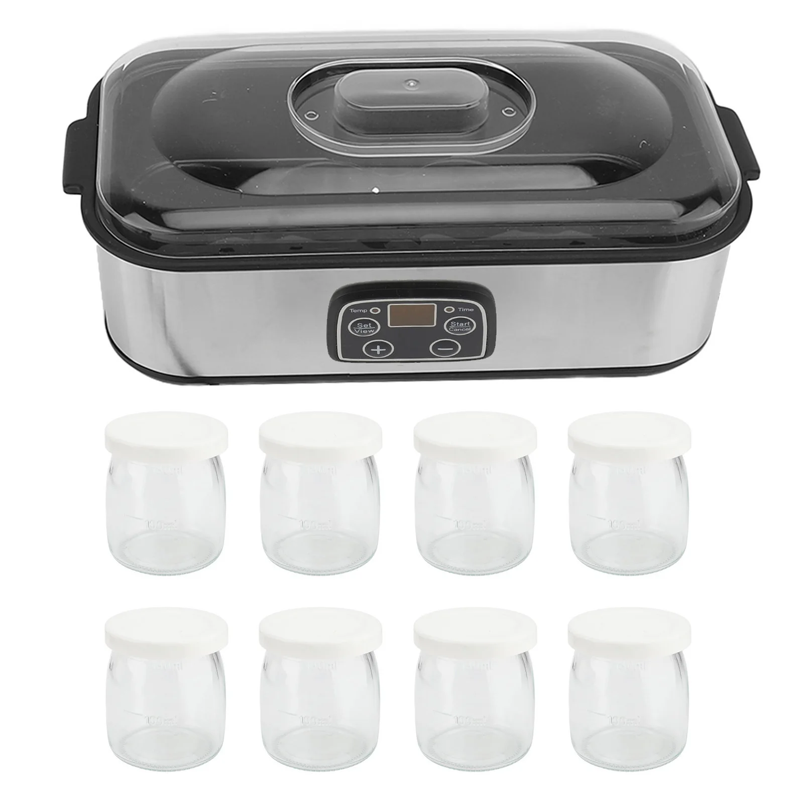 מכונת יוגורט חשמלית בנפח 1.4 ליטר עם טמפרטורה מתכווננת וזמן, מכונת יוגורט עם 8 צנצנות יוגורט למילקשייק ג'אם גלידה