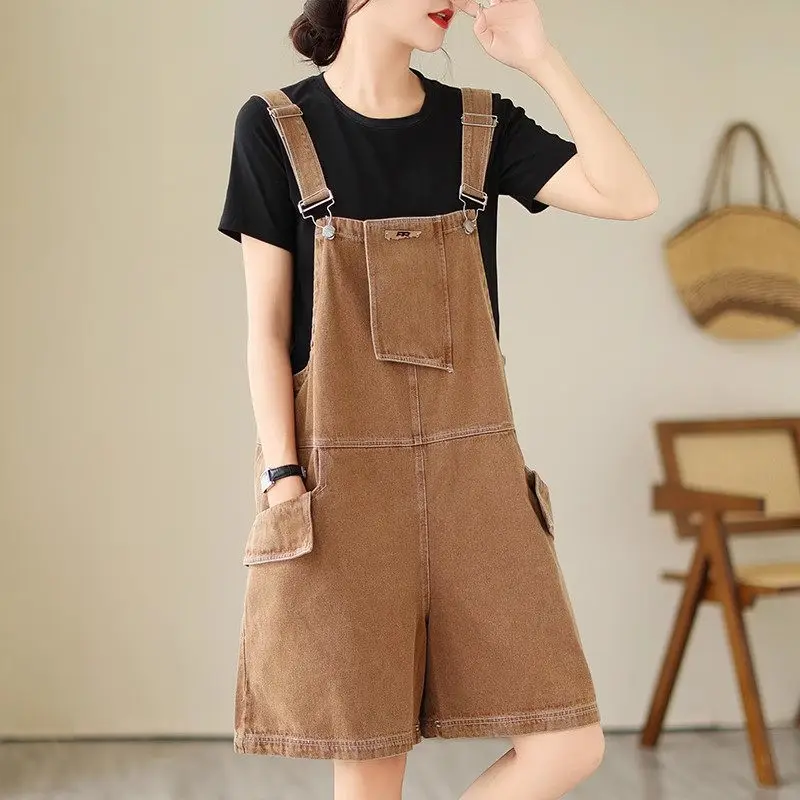 

Pocket Loose Denim Straps For Women's 2023 New Summer Casual Overall Shorts Korean Fashion Slim Jeans Playsuits Z2348