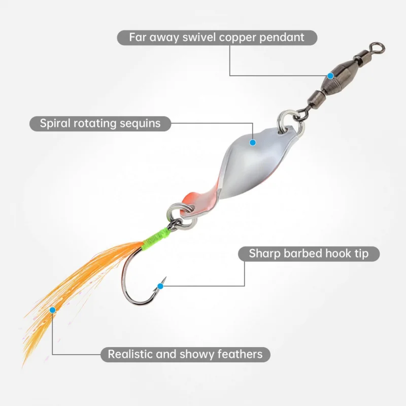 Fishing Spinner Lures Metal Spinnerbaits with Feather Hook 5/10 Pack