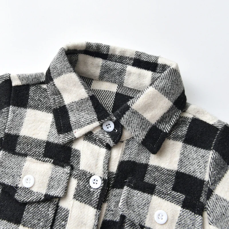 top and top Unisex Baby Boys Girls Long Sleeve Plaid Cotton Tee Shirts Tops Single Breasted Turn-down Casual Blouse